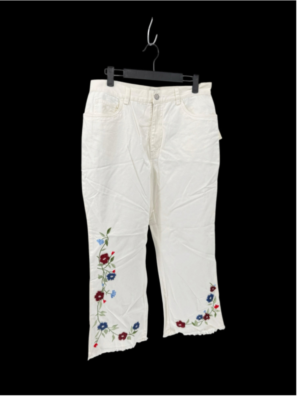 Women's Calvin Klein Floral Embroidered Cropped Jeans White Size 10